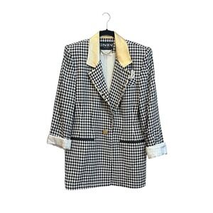 Criscione NY Vintage 80's Blazer Black White Houndstooth Gold Metallic Accenyt L